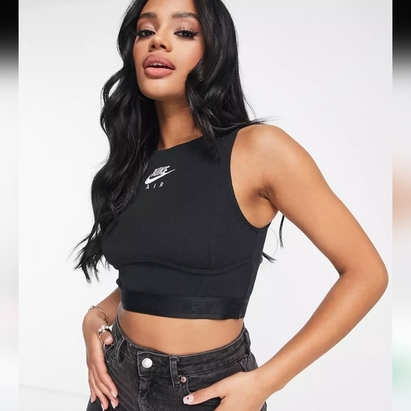 Nike Air ribbed cropped tank top in black - Picture 1 of 8